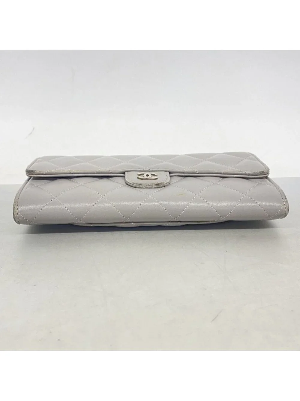Chanel Wallet Quilted Lambskin Gray Silver
